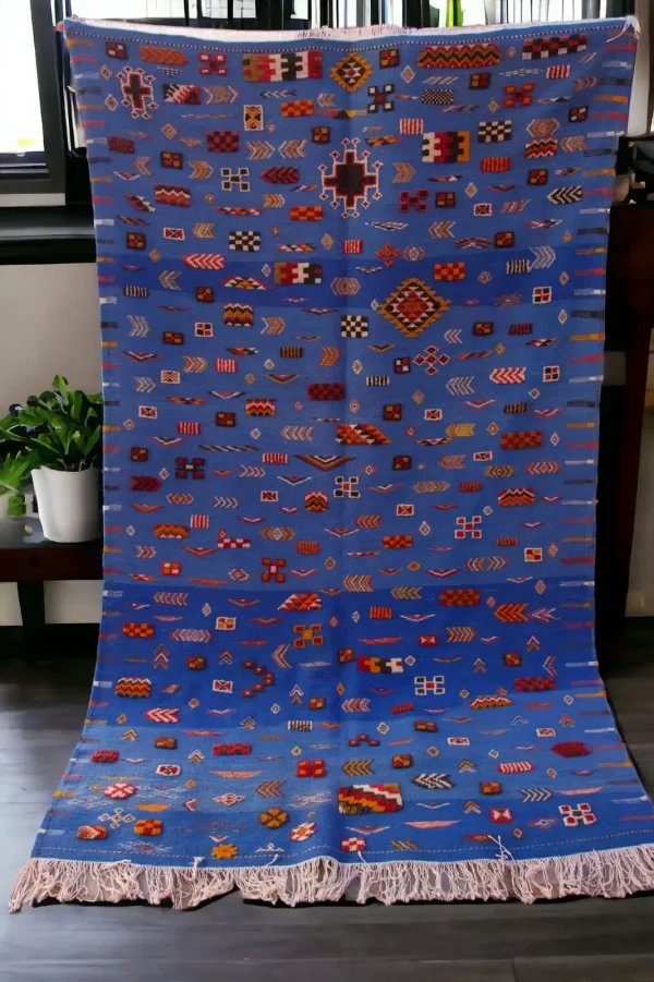 Moroccan Kilim Rug - Handwoven Blue Berber Tapestry